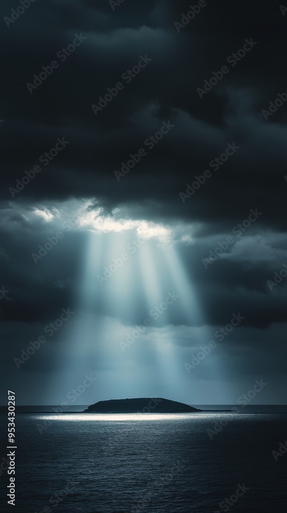 Hope Shines Through Darkness: A Serene Island Illuminated bySingle Ray of Light Hope Shines Through Darkness: A Serene Island Illuminated bySingle Ray of Light