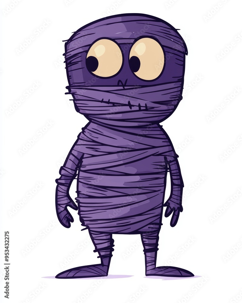 Cute purple mummy character in doodle style, perfect for Halloween decorations and festivities Cute purple mummy character in doodle style, perfect for Halloween decorations and festivities