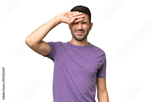 Young handsome caucasian man over isolated background with tired and sick expression