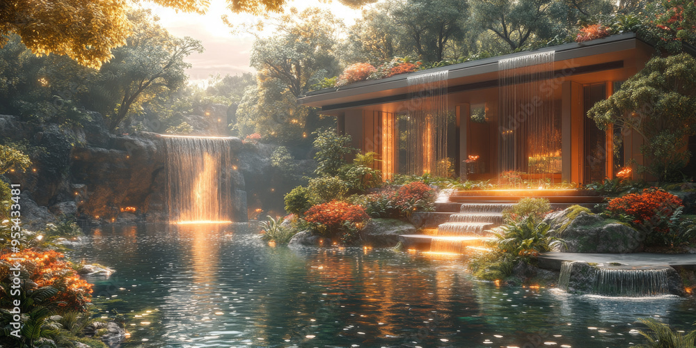 Futuristic Garden with Floating Islands and Glowing Waterfalls Futuristic Garden with Floating Islands and Glowing Waterfalls