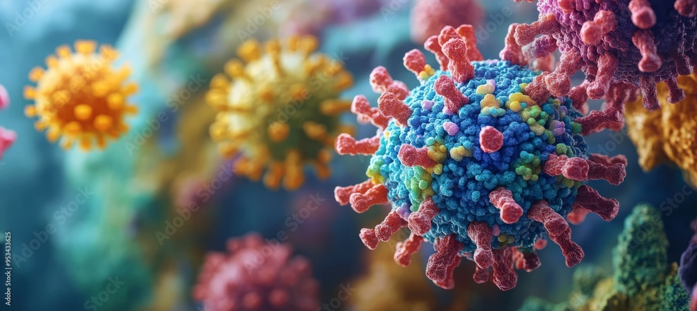 Fototapeta premium Virus microscopic visual. Healthcare medical care. Generative AI technology.