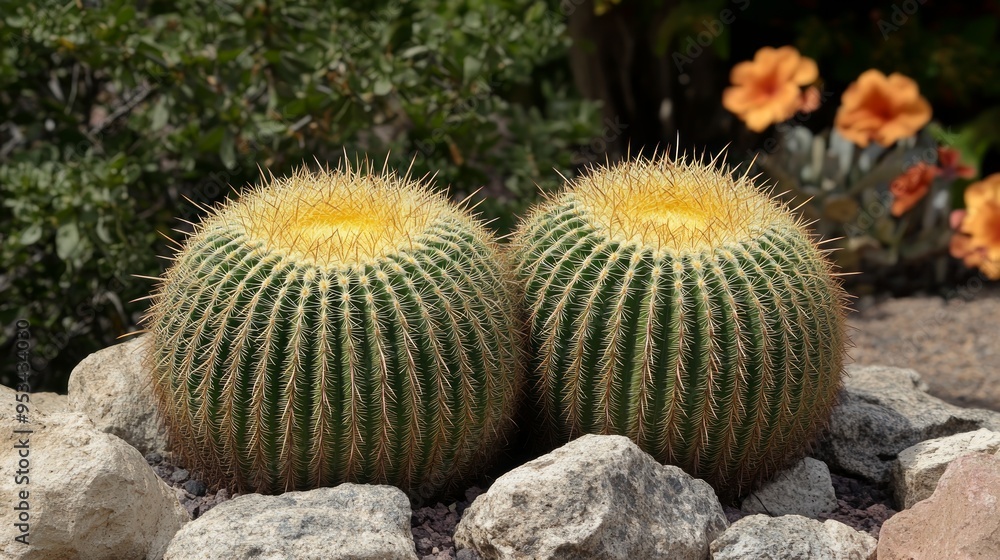 Large Echinocactus grusonii or Kroenleinia grusonii better known as the golden barrel cactus or golden ball or mother-in-law pillow, is a species of barrel cactus endemic to central-eastern Mexico. Large Echinocactus grusonii or Kroenleinia grusonii better known as the golden barrel cactus or golden ball or mother-in-law pillow, is a species of barrel cactus endemic to central-eastern Mexico.