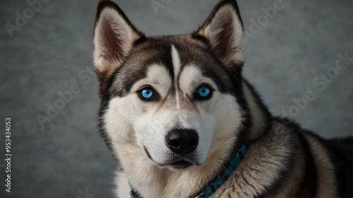 A Close Up Portrait of a Husky Dog with Striking Blue Eyes