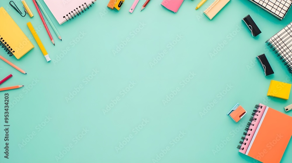 Mint Green Background with School Supplies Border Mint Green Background with School Supplies Border