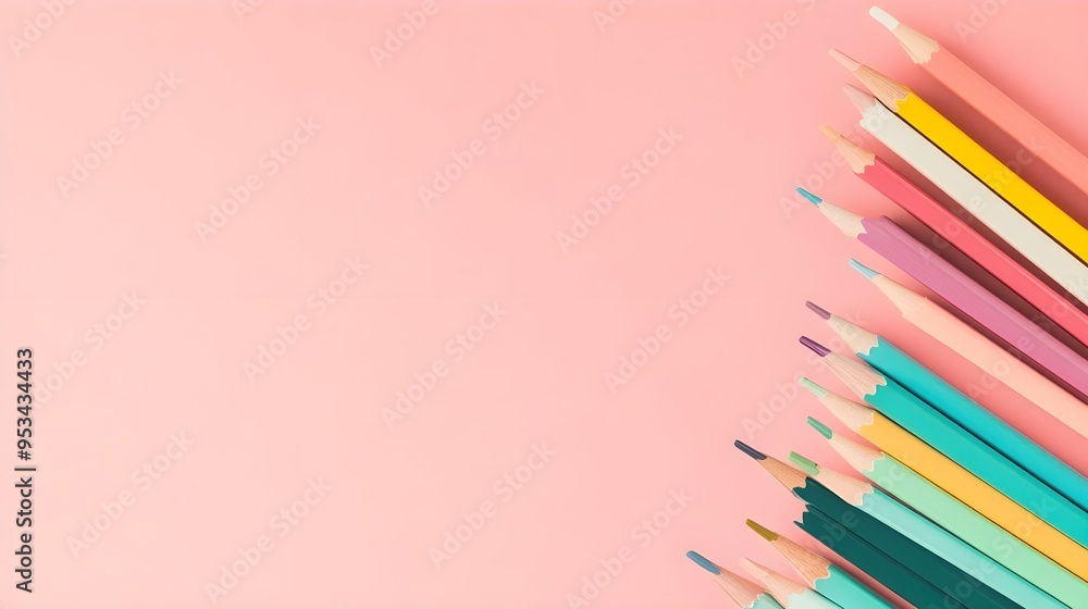 Pastel Colored Pencils on Pink Background Pastel Colored Pencils on Pink Background