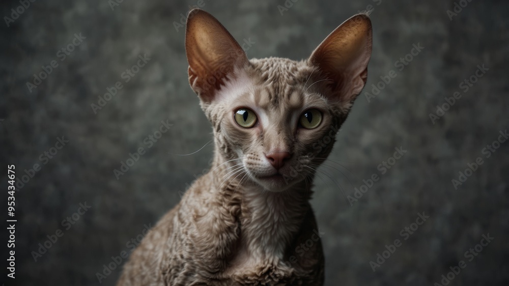 Cornish Rex Cat Portrait with a Curious Look Cornish Rex Cat Portrait with a Curious Look
