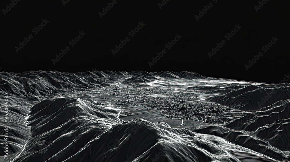 Technical aerial visual, 3D LiDAR GIS aerial map satellite scan model ...