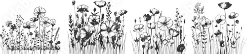 floral illustration charcoal doodle scribbles of wildflowers and botanical line art ideal for minimalist modern wedding invitations branding logo stationery and greeting cards photo