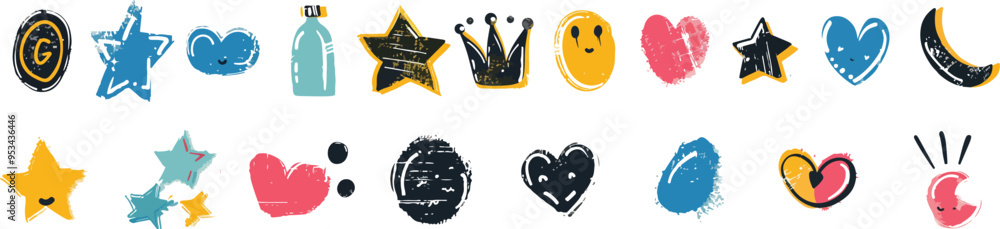 Colorful hand-drawn charcoal doodle shapes icon set cute trendy cartoon style illustrations perfect for social media marketing designs and print elements to enhance your creative projects. Colorful hand-drawn charcoal doodle shapes icon set cute trendy cartoon style illustrations perfect for social media marketing designs and print elements to enhance your creative projects.