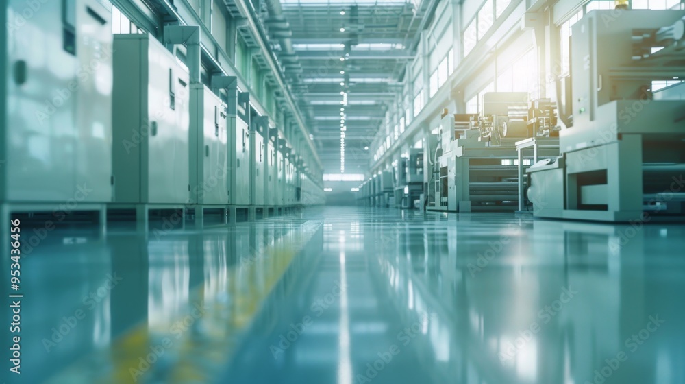 Fototapeta premium Modern Factory Interior with Advanced Equipment and Clean Aesthetic