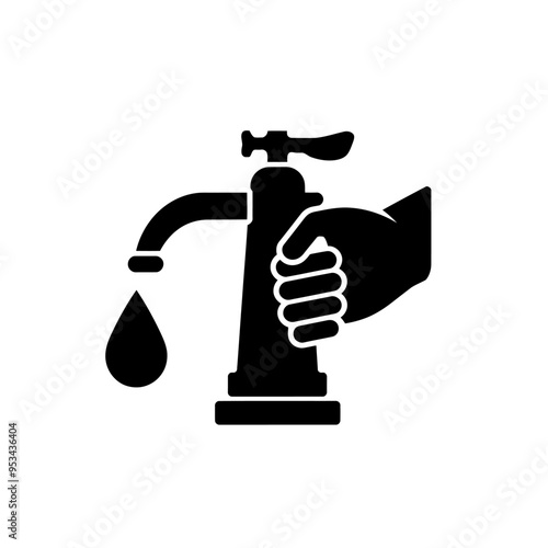 Hand pump black icon for extracting water. Vector illustration.