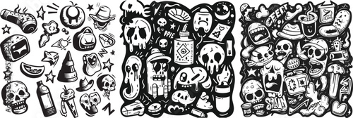 Charcoal Doodle Scribble Black White Groovy Sticker Pack Collection Doodle Graffiti Retro Comic Style Illustrations Ideal For T-shirt Prints Posters Merchandise And Various Designs