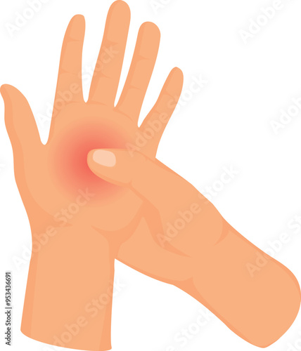 Palm pain. Hand injury. Pressing ache icon