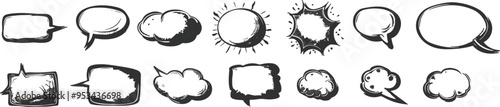 Hand drawn charcoal doodle speech bubble collection various sketch style designs ideal for comics talk s creative projects and artistic conversations in illustrated formats
 photo