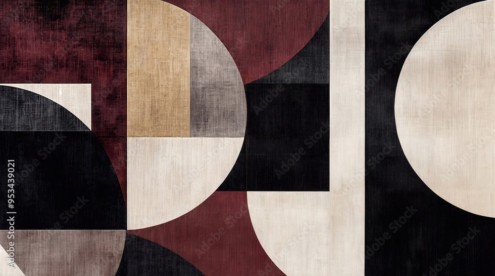 Abstract geometric composition featuring overlapping circles and semi-circles in earthy tones of beige, brown, and navy. Textured and vintage-inspired, perfect for modern or minimalist design themes Abstract geometric composition featuring overlapping circles and semi-circles in earthy tones of beige, brown, and navy. Textured and vintage-inspired, perfect for modern or minimalist design themes