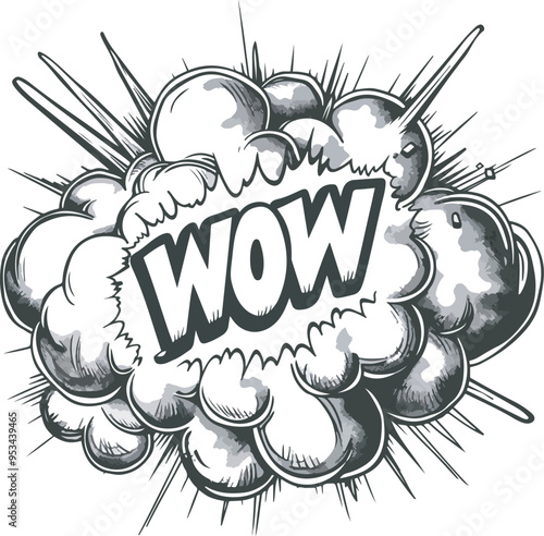 Charcoal doodle explosion in comic style a speech bubble with sound effect showcasing surprise excitement amazement vintage drawing pop art graphic novel cartoon illustration