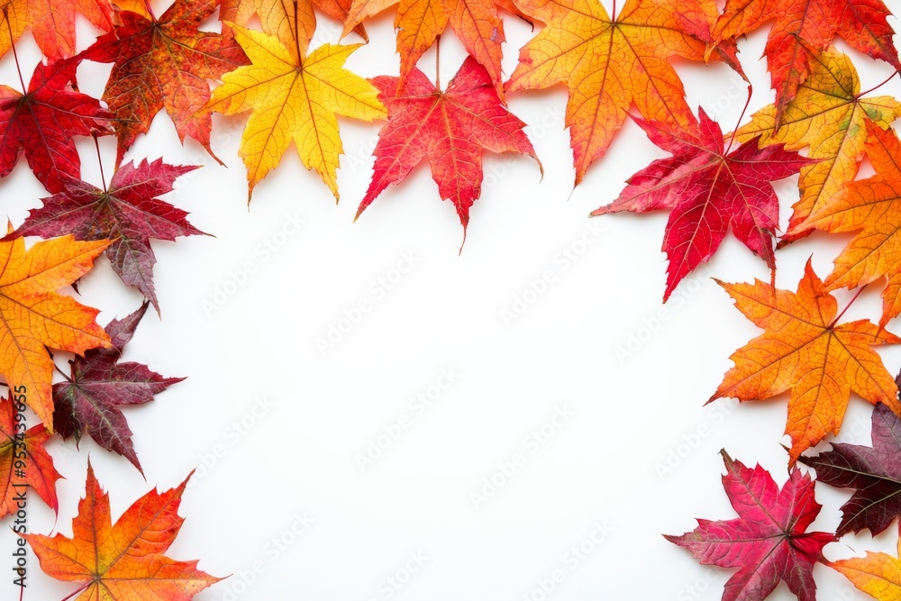 Autumn Maple Leaves Flat Lay White Background created with Generative AI Autumn Maple Leaves Flat Lay White Background created with Generative AI
