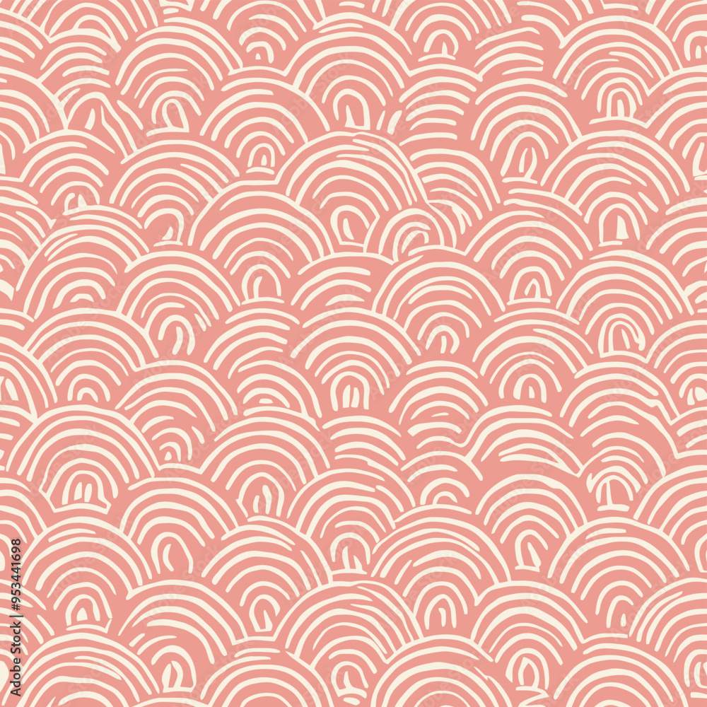 A seamless repeating pattern of pink circles with white outlines A seamless repeating pattern of pink circles with white outlines