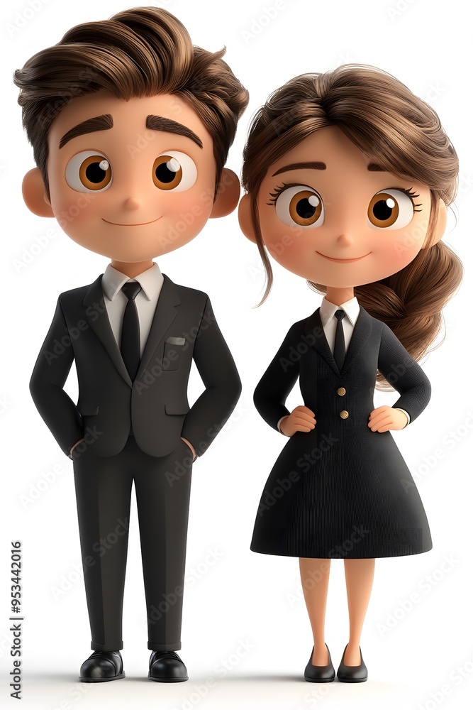 Isolated 3D cartoon animation of professional workers in office attire on a white background Isolated 3D cartoon animation of professional workers in office attire on a white background