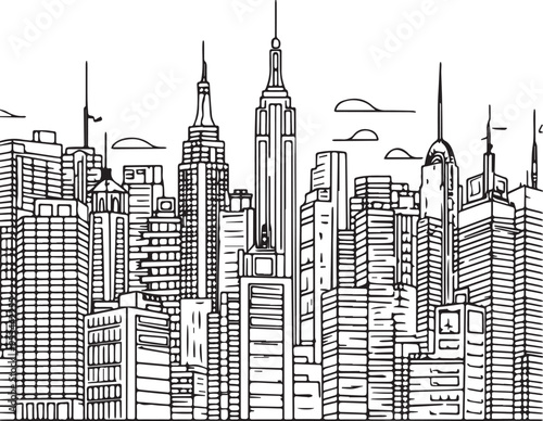 Charcoal doodle sketch of New York City skyline iconic skyscrapers urban landscape cityscape architectural buildings travel destination USA illustration hand drawn vector art