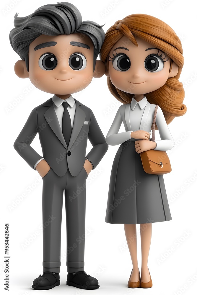 Office professionals in 3D cartoon style, isolated with white background, dressed in formal attire Office professionals in 3D cartoon style, isolated with white background, dressed in formal attire