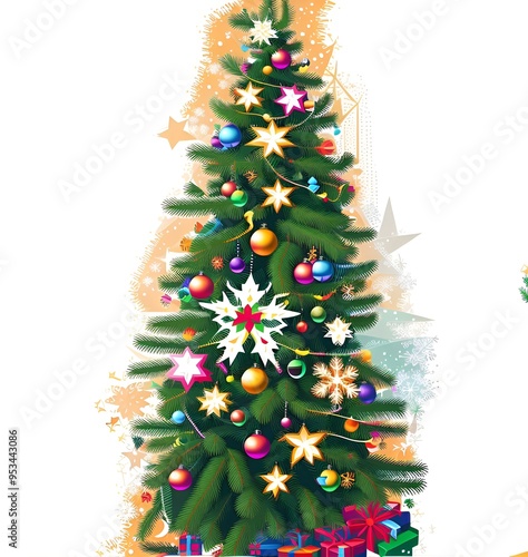 Illustration of christmas tree with different decoration