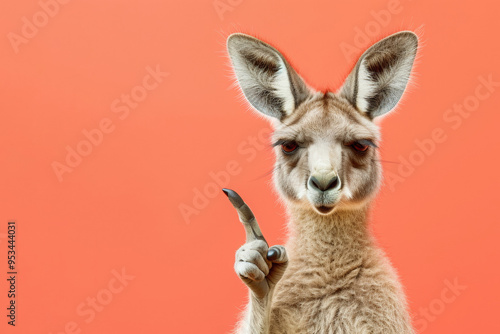 Fototapeta Naklejka Na Ścianę i Meble -  Kangaroo pointing his finger. Ai generative art