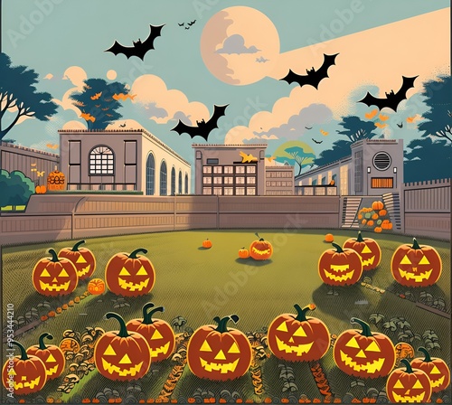 halloween background with pumpkin and house