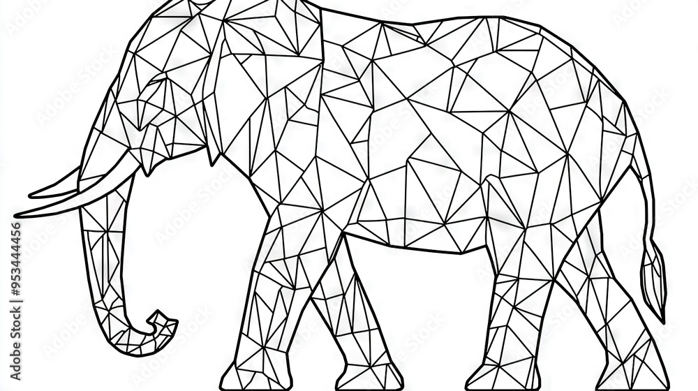 An elephant in black and white, constructed with polygonal paper An elephant in black and white, constructed with polygonal paper