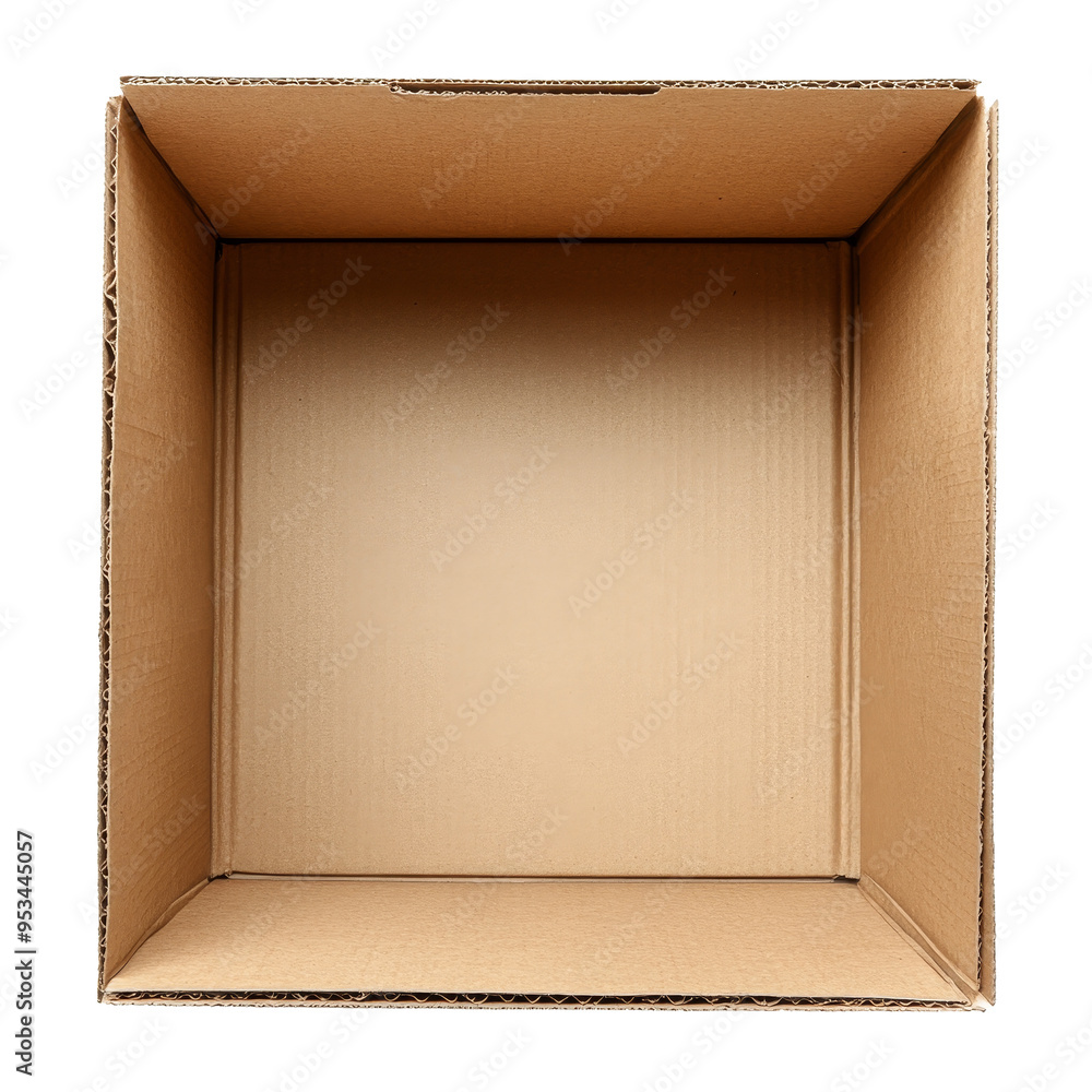 Fototapeta premium An empty cardboard box is positioned alone against a PNG backdrop, ideal for packing items for shipping, empty open cardboard box for shipping on transparent background