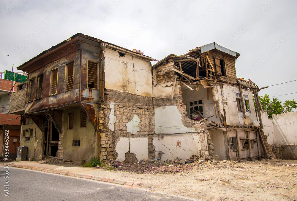view of historical old buildings destroyed by the eartquake in the street , marash, turkey view of historical old buildings destroyed by the eartquake in the street , marash, turkey
