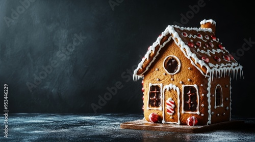 Gingerbread House with Dark Christmas Mood – Ideal for Holiday Designs photo