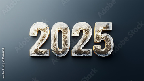 Posh New Year 2025 Logo with Gold Frosty Icy Numbers on Black Background