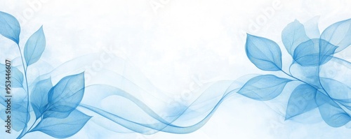 Blue artistic background with leaves pattern in white background