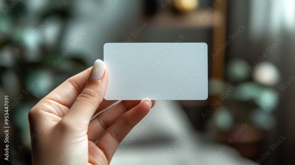 Focused Lighting on White Credit Card Mockup Held by Hand Focused Lighting on White Credit Card Mockup Held by Hand
