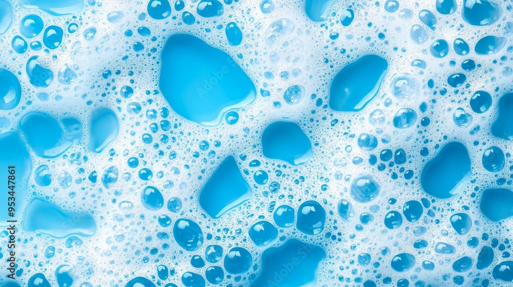 Soap Foam on Blue Background with Macro Bubbles Soap Foam on Blue Background with Macro Bubbles