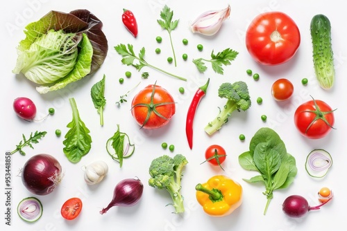 A variety of colorful vegetables arranged on a white table