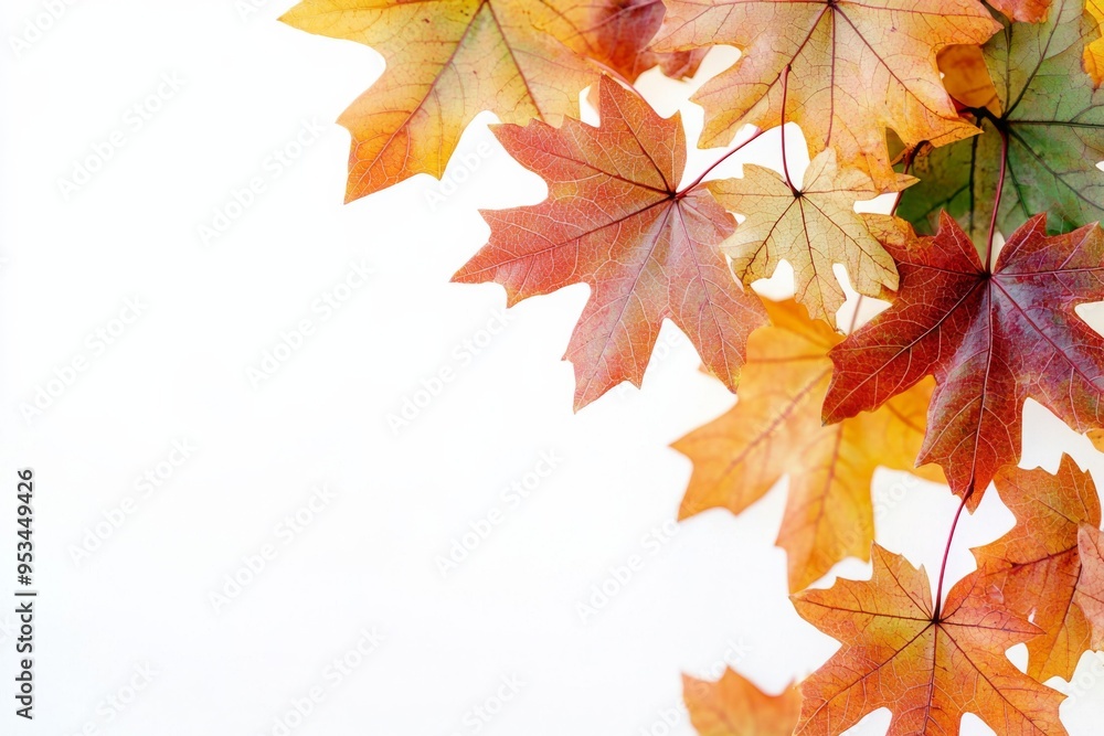 Autumn Maple Leaves Flat Lay White Background created with Generative AI Autumn Maple Leaves Flat Lay White Background created with Generative AI