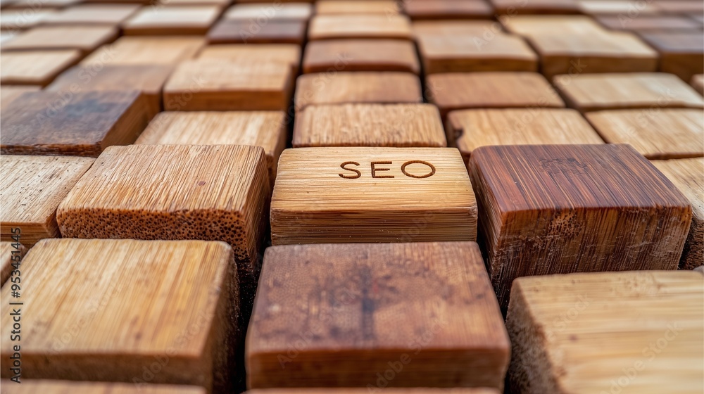 Business SEO Theme: SEO text on assorted wooden blocks arranged in rows. Business SEO Theme: SEO text on assorted wooden blocks arranged in rows.
