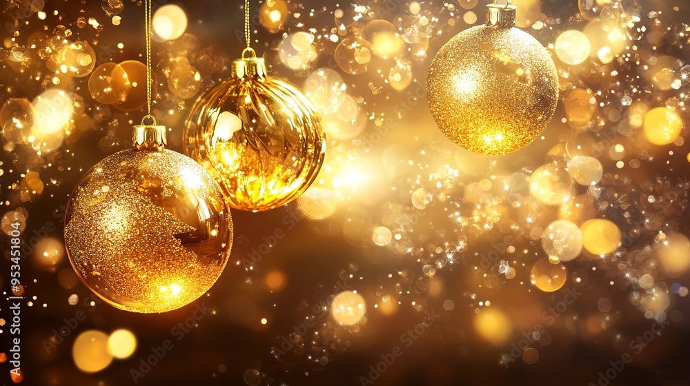 Happy Christmas light decorations in new year night winter background. Ornaments elements gold confetti bokeh color Xmas ornaments Glass ball tree decorations. Christmas glowing Golden Background. Happy Christmas light decorations in new year night winter background. Ornaments elements gold confetti bokeh color Xmas ornaments Glass ball tree decorations. Christmas glowing Golden Background.