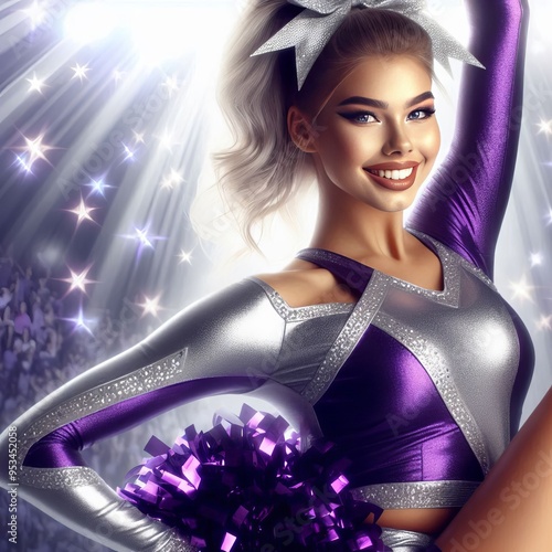  Purple and Silver Shine A cheerleader wearing a purple and silv photo