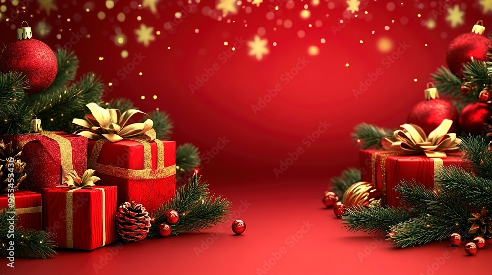 Christmas background with christmas baubles, gifts decoration - Xmas theme Christmas background with christmas baubles, gifts decoration - Xmas theme