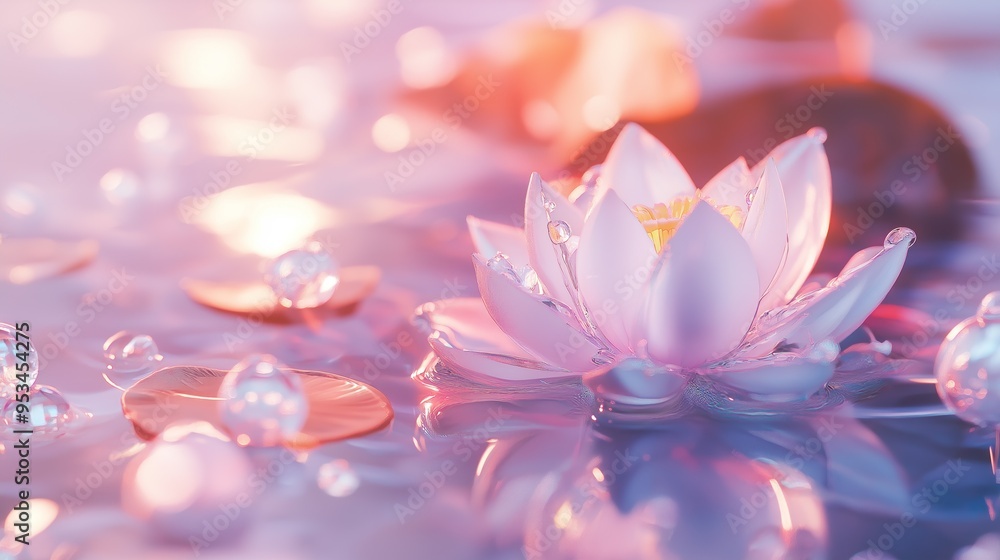 Tranquil white lotus flowers floating on serene blue water. Tranquil white lotus flowers floating on serene blue water.