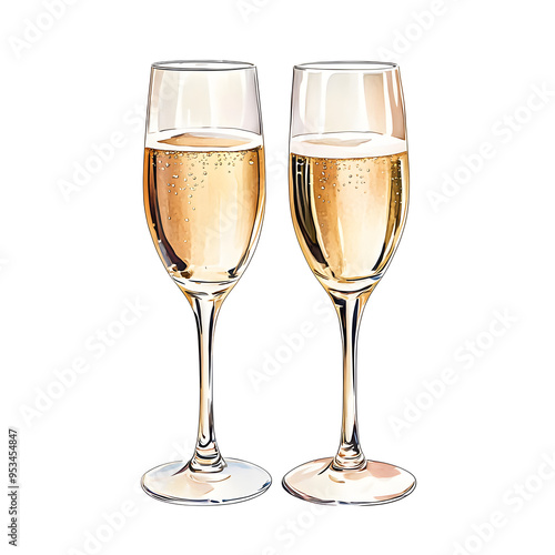 Watercolor champagne glasses. Vector illustration design.