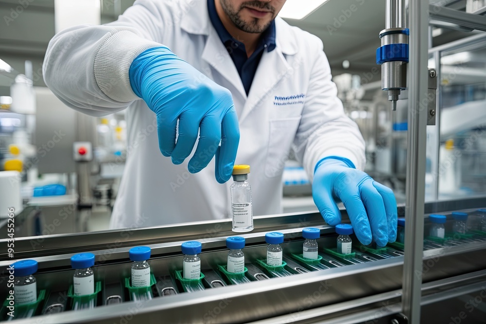 ภาพประกอบสต็อก Pharmaceutical Engineer in Sanitized Gloves Conducting ...