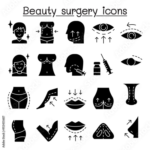 Plastic surgery icon set in glyph style