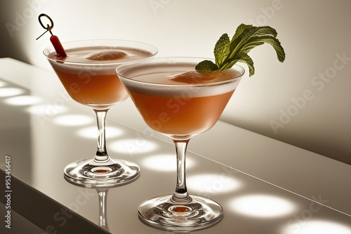 Upscale Manhattan Cocktail on Luminous White Surface: A Chic Beverage Display