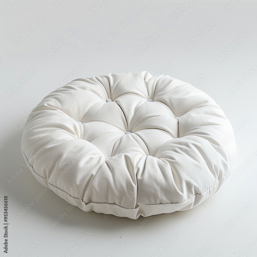 Obraz premium Soft Round Pillow on White Background - Plush Cushion for Home Decor and Comfort.
