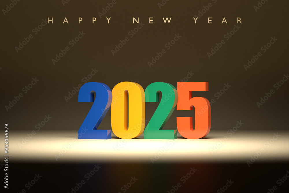 2025 calligraphy with 3d numbers on colorful background with New Year celebration balls for flyers, posters, signs for business design, brochures, cards, banners, postcards. 3D illustration 2025 calligraphy with 3d numbers on colorful background with New Year celebration balls for flyers, posters, signs for business design, brochures, cards, banners, postcards. 3D illustration