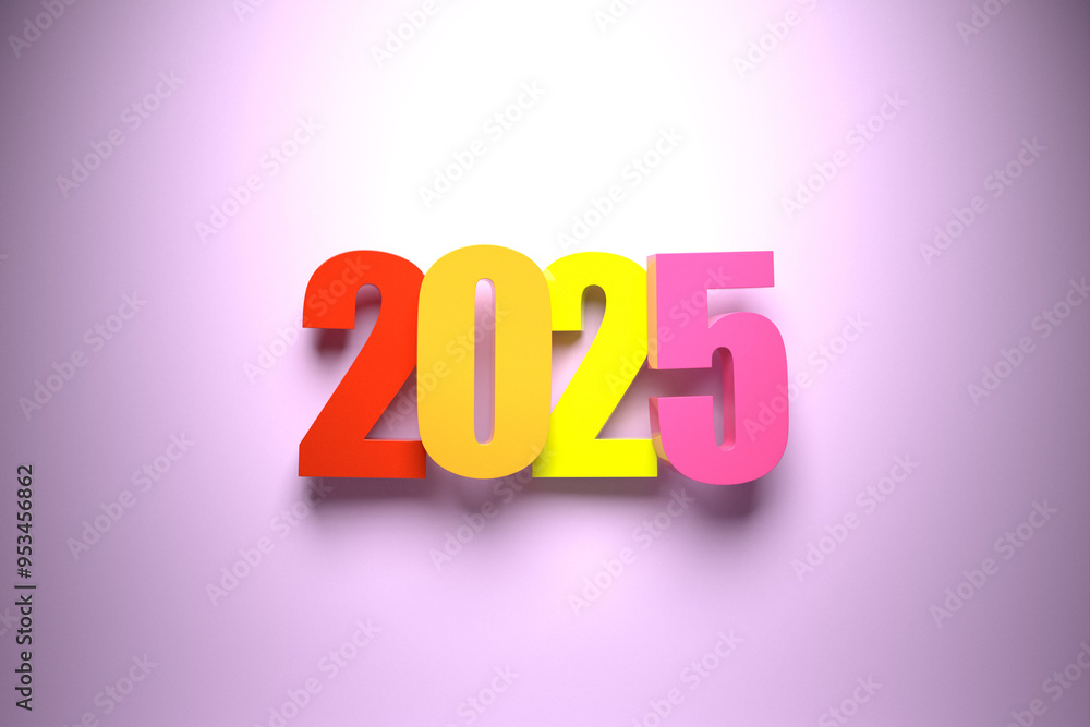 2025 new year card with 3d realistic year number on colorful background. 3D illustration. Volumetric figures 2025 at an angle, space for text for New Year's greetings, New Year's corporate banner 2025 new year card with 3d realistic year number on colorful background. 3D illustration. Volumetric figures 2025 at an angle, space for text for New Year's greetings, New Year's corporate banner